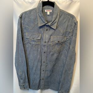 True Religion Size Large Checkerboard Chambray Blue Long Sleeve Western Shirt